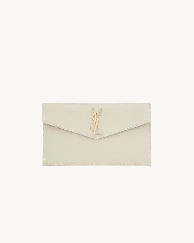 SAINT LAURENT UPTOWN CLUTCH IN WHITE LEATHER