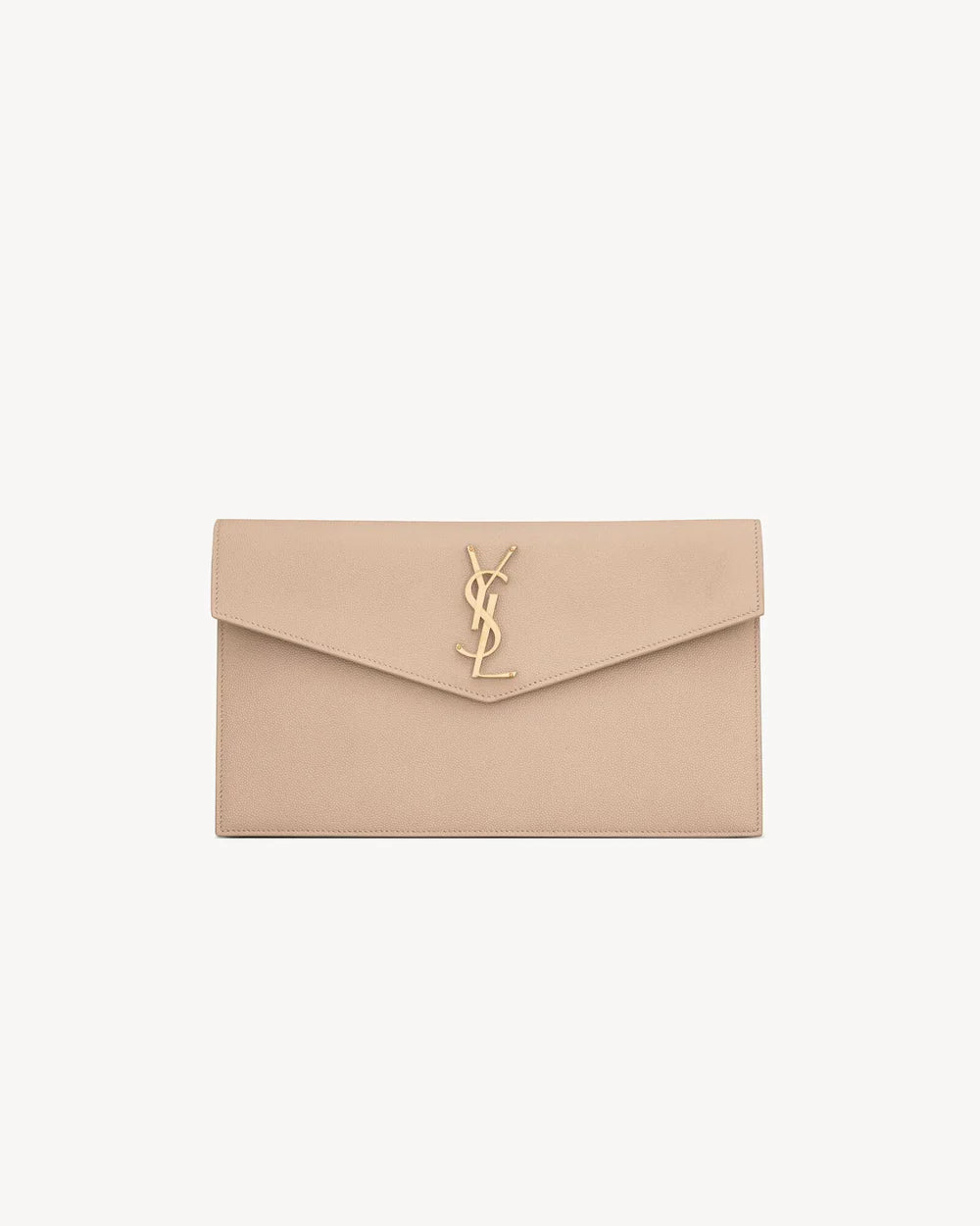 SAINT LAURENT UPTOWN CLUTCH IN DARK BEIGE LEATHER